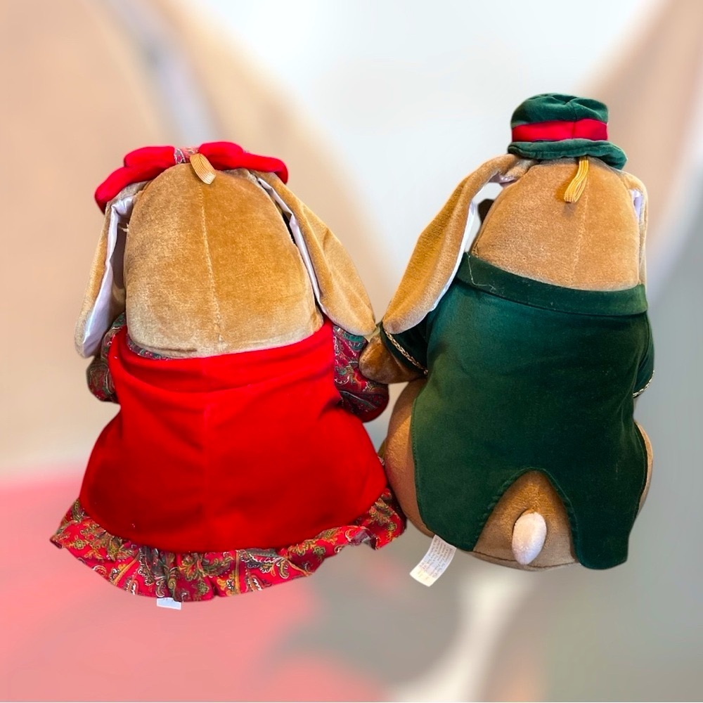 Vintage 1985 Velveteen Bunny Boy & Girl Pair Rabbit Ears Plush Stuffed Toys R Us - Picture 3 of 4